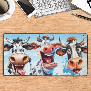 Funny Cows Watercolor Farm Animal  Desk Mat
