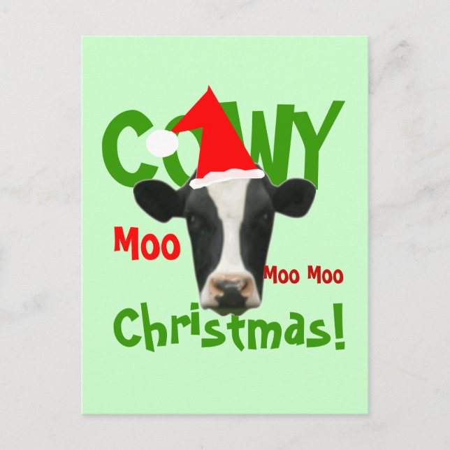 Funny Cowy Christmas Santa Cow Postcard (Front)