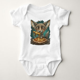Funny coyote eating pizza baby bodysuit