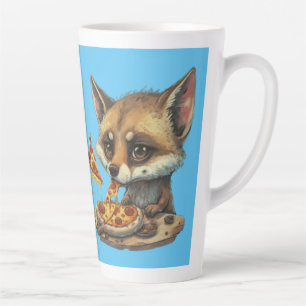Funny coyote eating pizza latte mug