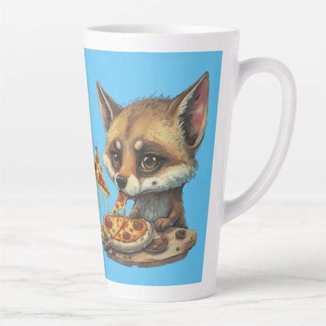 Funny coyote eating pizza latte mug (Right)