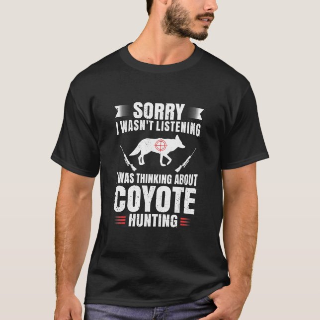 Funny Coyote Hunting Lover Fan Hunter Hobby Gun T-Shirt (Front)
