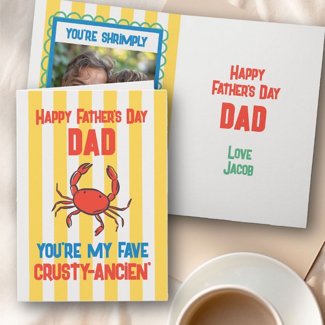 Funny Crab Amalfi Yellow Stripe Father's Day Card (Funny Father's Day Card with
Photo - order instant digital download or professional print)