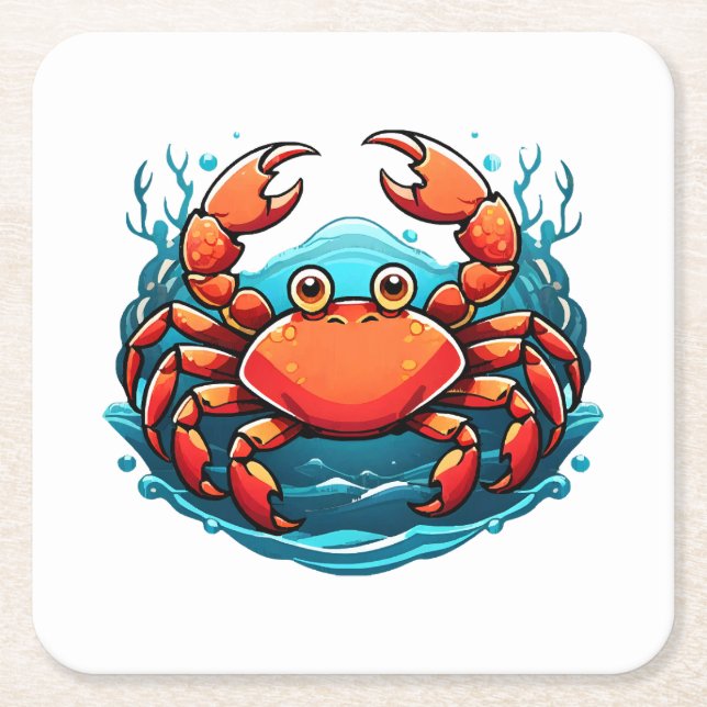 funny-crab square paper coaster (Front)