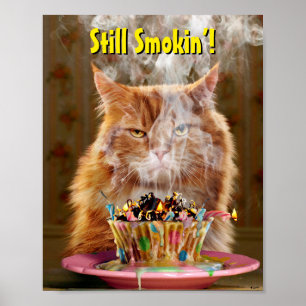 Funny Cranky Cat With Melted Birthday Cupcake Poster