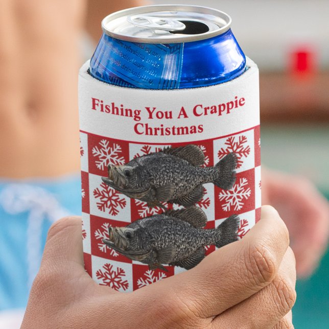Funny Crappie Fishing Pun Merry Christmas Custom Can Cooler (Funny Crappie fishing Christmas gift or stocking stuffer. The perfect beer koozie. )