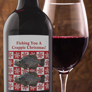 Funny Crappie Fishing Pun Merry Christmas Custom Wine Label