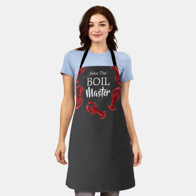 Funny Crawfish Boil Master Dark Grey Custom Chef Apron (Worn)