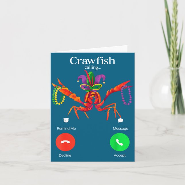 Funny Crawfish Calling Remind Message Decline Card (Front)
