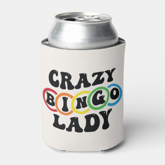 Funny Crazy Bingo lady word art  Can Cooler (Can Front)