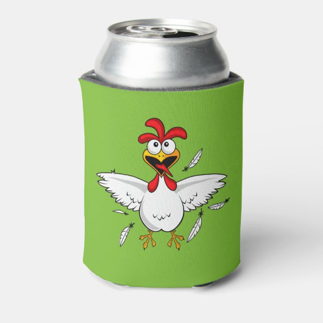 Funny Crazy Cartoon Chicken Wing Fling Can Cooler (Can Back)