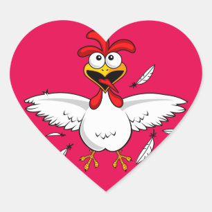 Funny Crazy Cartoon Chicken Wing Fling Heart Sticker