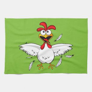 Funny Crazy Cartoon Chicken Wing Fling Tea Towel