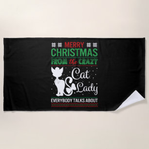 Funny Crazy Cat Lady Christmas Ugly Beach Towel