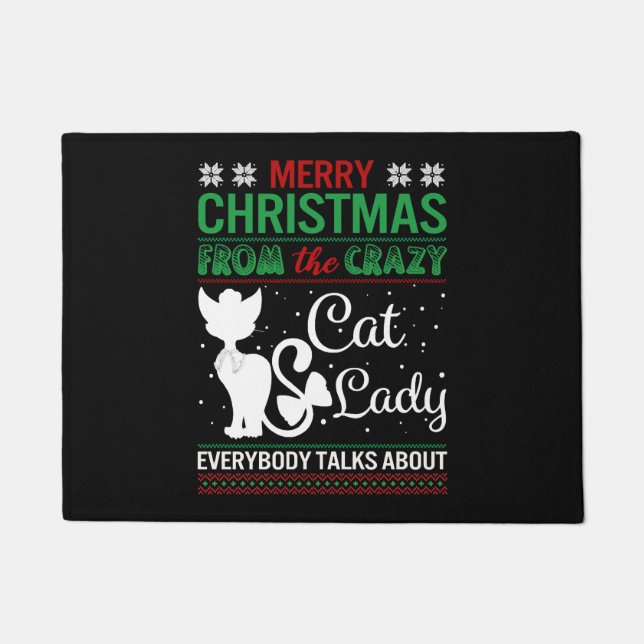 Funny Crazy Cat Lady Christmas Ugly Doormat (Front)