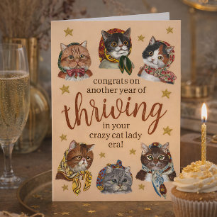 Funny Crazy Cat Lady Era Colourful Happy Birthday  Card