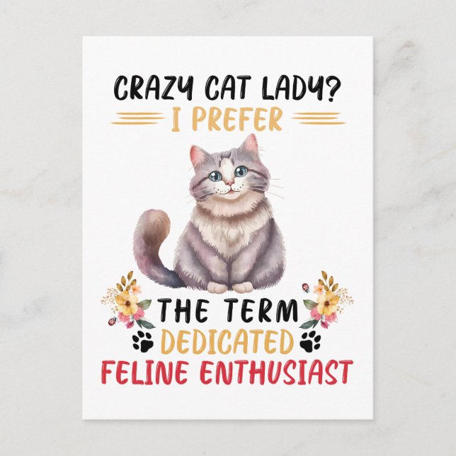 Funny Crazy Cat Lady Quote Postcard (Front)