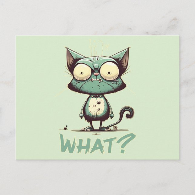 Funny Crazy Cat "What?" Postcard (Front)