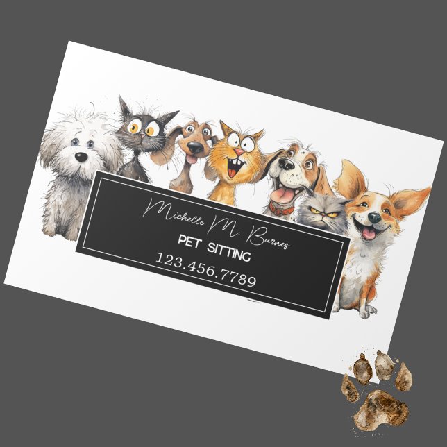 Funny Crazy Cats Dogs Animals Care Pet Sitter Magnetic Business Card (Creator Uploaded)