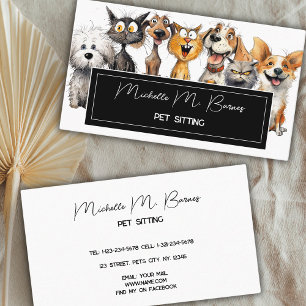 Funny Crazy Cats Dogs Pet Sitter Modern White  Business Card