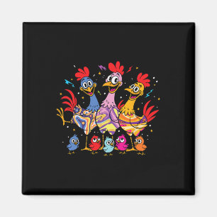 Funny Crazy Chicken Family Colourful Poultry Farmi Magnet