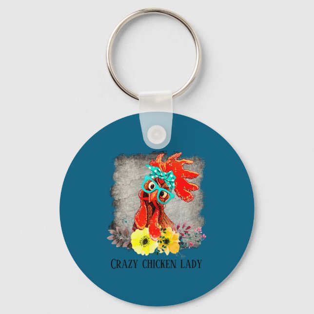 Funny Crazy Chicken Lady Word Art  Key Ring (Front)