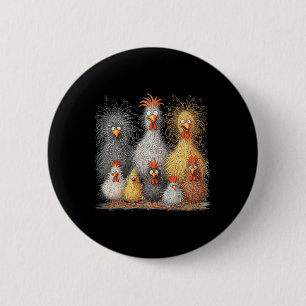 Funny Crazy Chicken Rooster Family Art Print Chick 6 Cm Round Badge