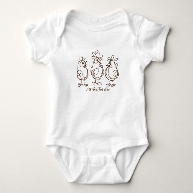Funny Crazy Chickens Line Art Personalised T-Shirt Baby Bodysuit (Front)