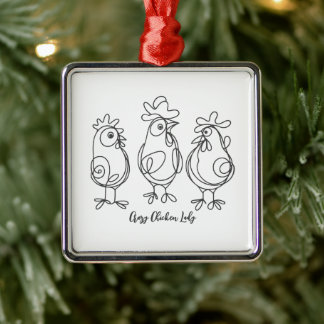 Funny Crazy Chickens Line Art Personalised T-Shirt Metal Ornament