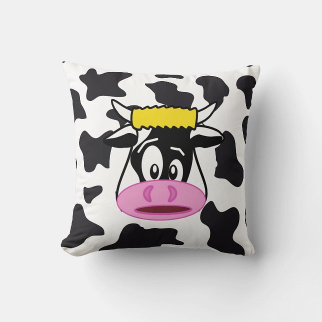 Funny Crazy Cow Bull on Dairy Cow Print Pattern Cushion (Front)