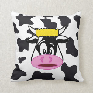 Funny Crazy Cow Bull on Dairy Cow Print Pattern Cushion