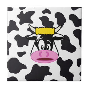 Funny Crazy Cow Bull on Dairy Cow Print Pattern Tile