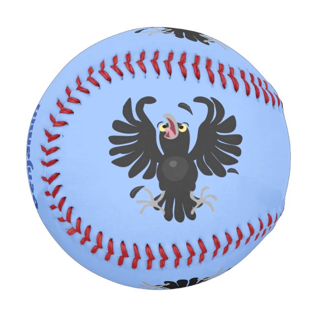 Funny crazy crow raven cartoon illustration  baseball (Front Left)