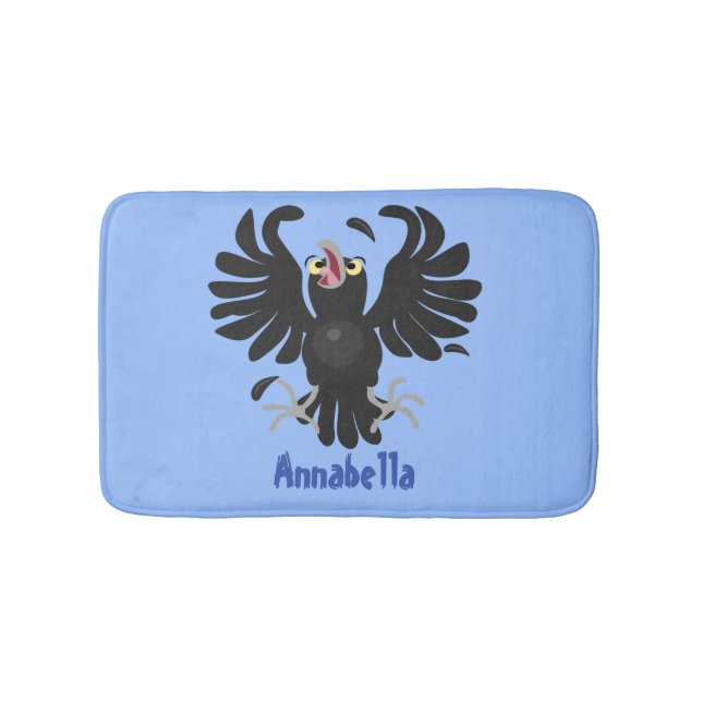 Funny crazy crow raven cartoon illustration bath mat (Front)