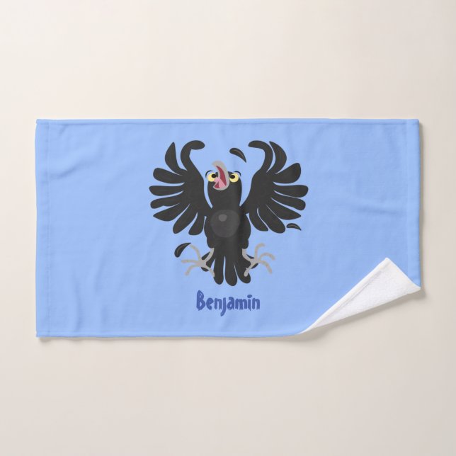 Funny crazy crow raven cartoon illustration bath towel set (Hand Towel)