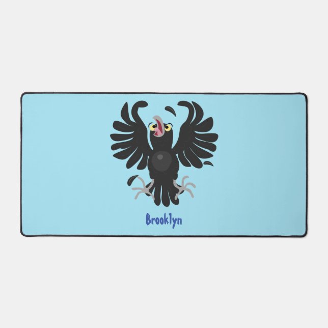 Funny crazy crow raven cartoon illustration desk mat (Front)