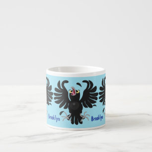 Funny crazy crow raven cartoon illustration espresso cup