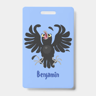 Funny crazy crow raven cartoon illustration ID badge