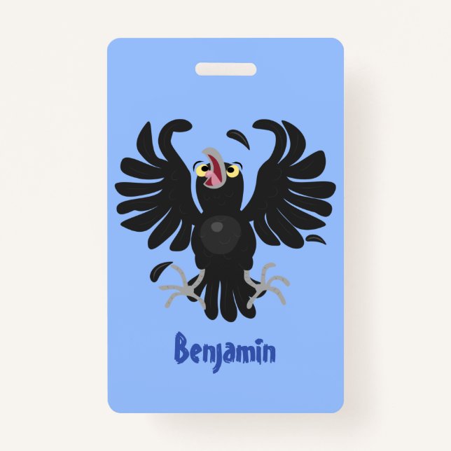Funny crazy crow raven cartoon illustration ID badge (Front)