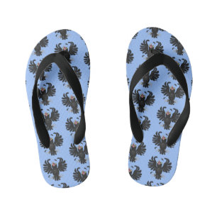 Funny crazy crow raven cartoon illustration kid's thongs