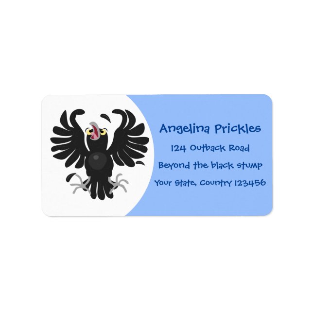 Funny crazy crow raven cartoon illustration label (Front)