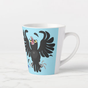Funny crazy crow raven cartoon illustration latte mug