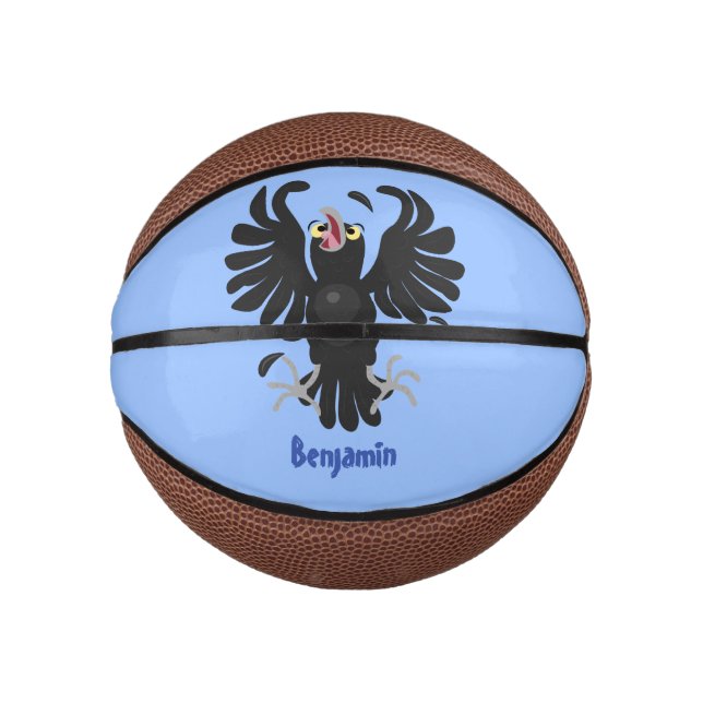 Funny crazy crow raven cartoon illustration mini basketball (Front)