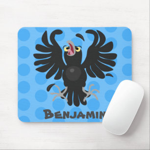 Funny crazy crow raven cartoon illustration mouse pad