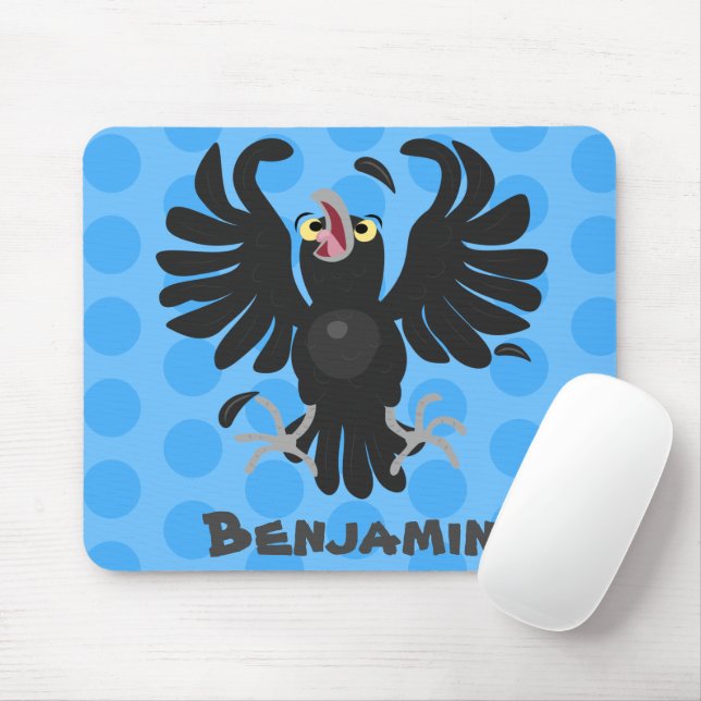 Funny crazy crow raven cartoon illustration mouse pad (With Mouse)