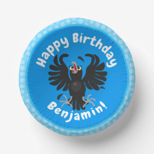 Funny crazy crow raven cartoon illustration paper plate