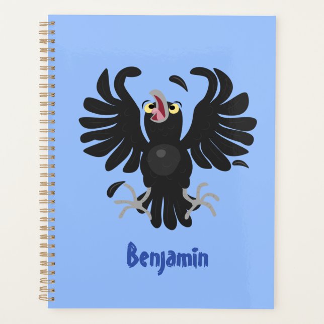 Funny crazy crow raven cartoon illustration planner (Front)