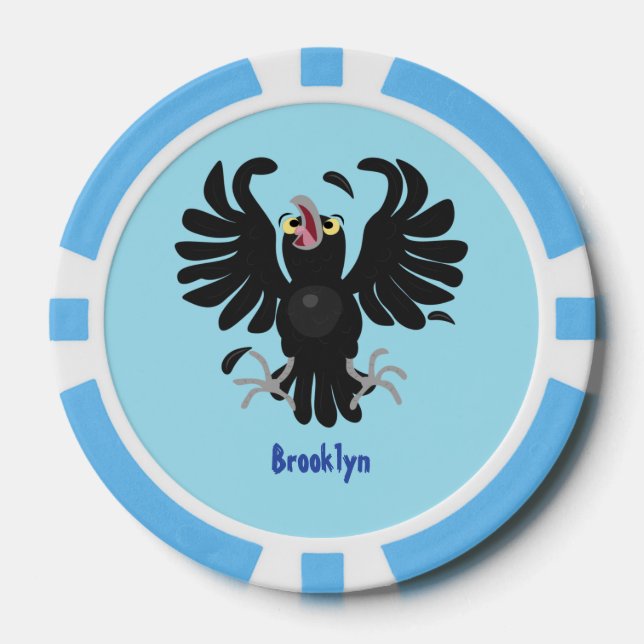 Funny crazy crow raven cartoon illustration poker chips (Front)