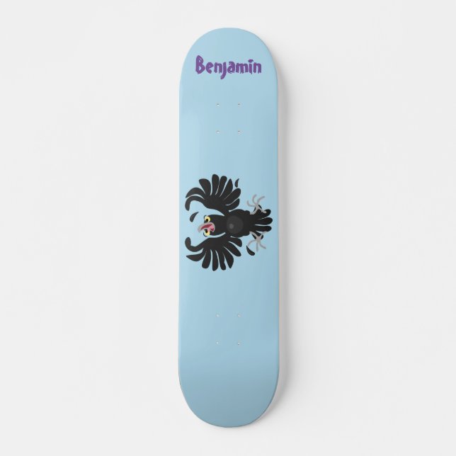Funny crazy crow raven cartoon illustration skateboard (Front)
