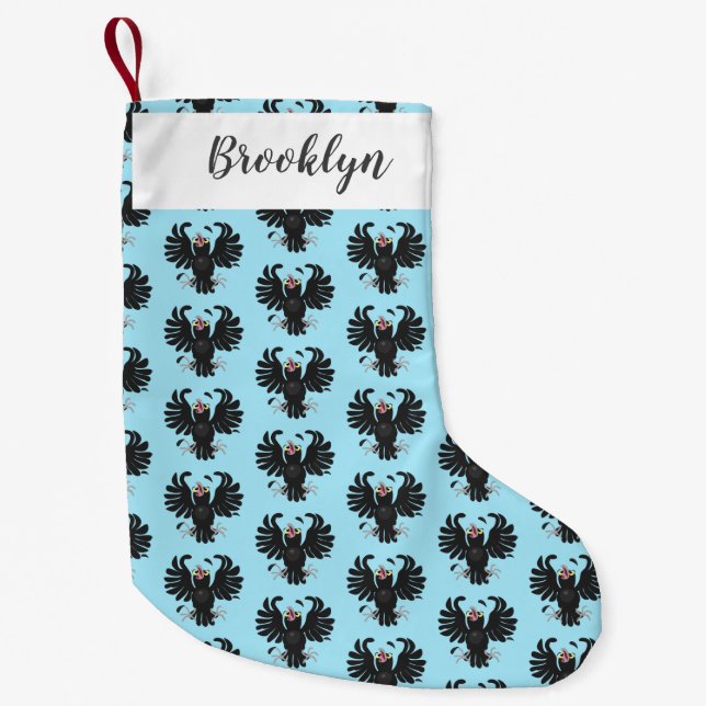 Funny crazy crow raven cartoon illustration small christmas stocking (Front)
